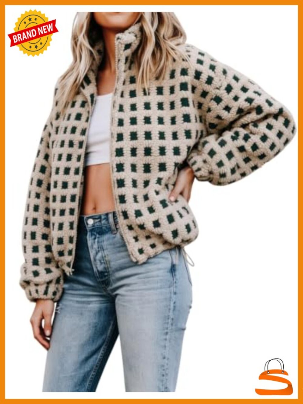 Soft Sherpa Fleece Jacket Long Sleeve Zip Up Warm Winter Coat with Pockets
